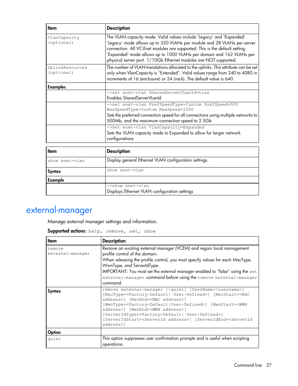 External-manager | HP Virtual Connect 8Gb 24-port Fibre Channel Module for c-Class BladeSystem User Manual | Page 27 / 159