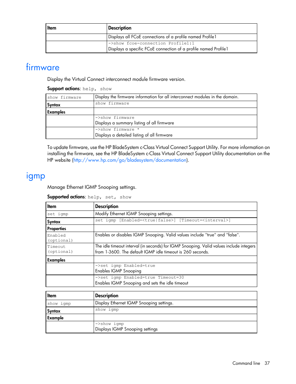 Firmware, Igmp | HP Virtual Connect 8Gb 24-port Fibre Channel Module for c-Class BladeSystem User Manual | Page 37 / 159