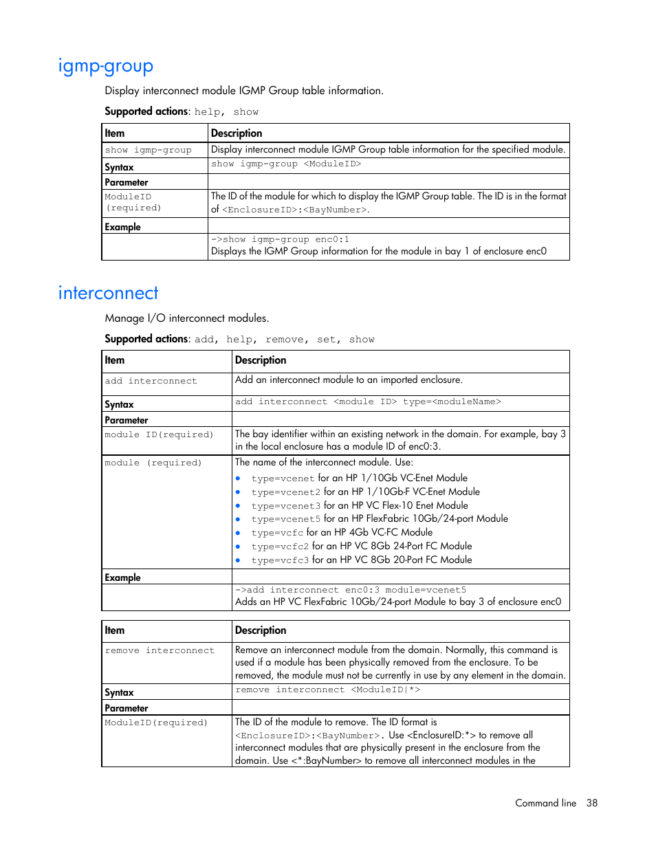 Igmp-group, Interconnect | HP Virtual Connect 8Gb 24-port Fibre Channel Module for c-Class BladeSystem User Manual | Page 38 / 159
