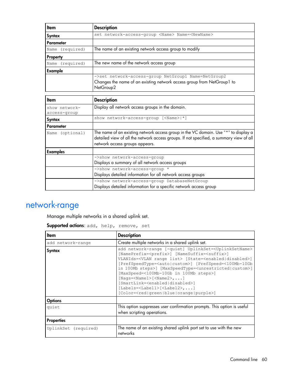 Network-range | HP Virtual Connect 8Gb 24-port Fibre Channel Module for c-Class BladeSystem User Manual | Page 60 / 159