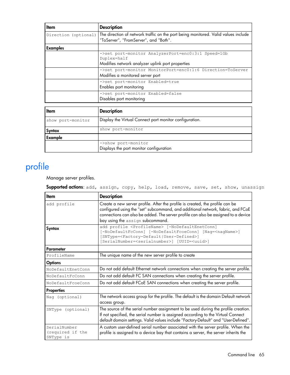 Profile | HP Virtual Connect 8Gb 24-port Fibre Channel Module for c-Class BladeSystem User Manual | Page 65 / 159
