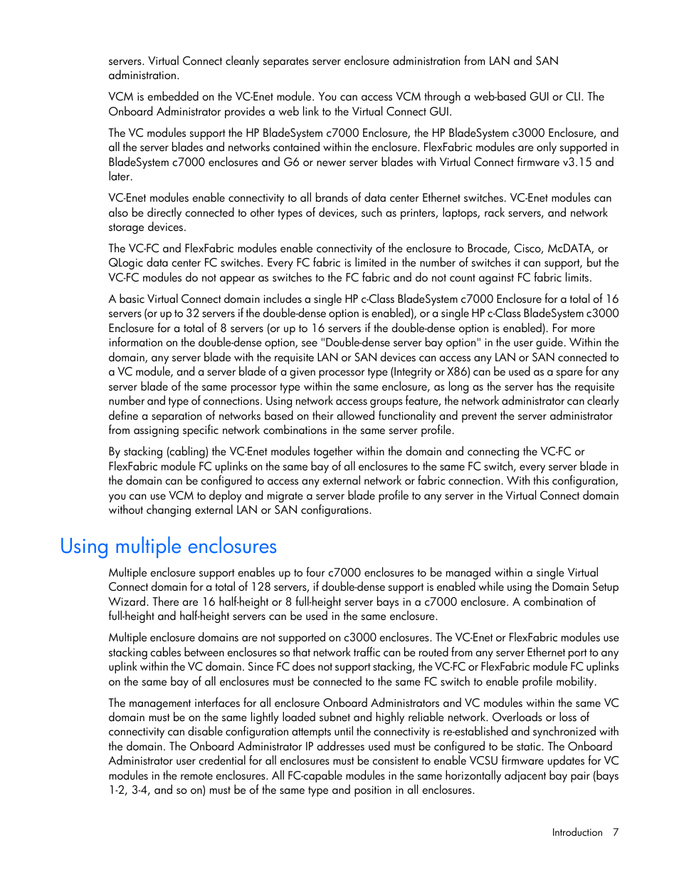 Using multiple enclosures | HP Virtual Connect 8Gb 24-port Fibre Channel Module for c-Class BladeSystem User Manual | Page 7 / 159