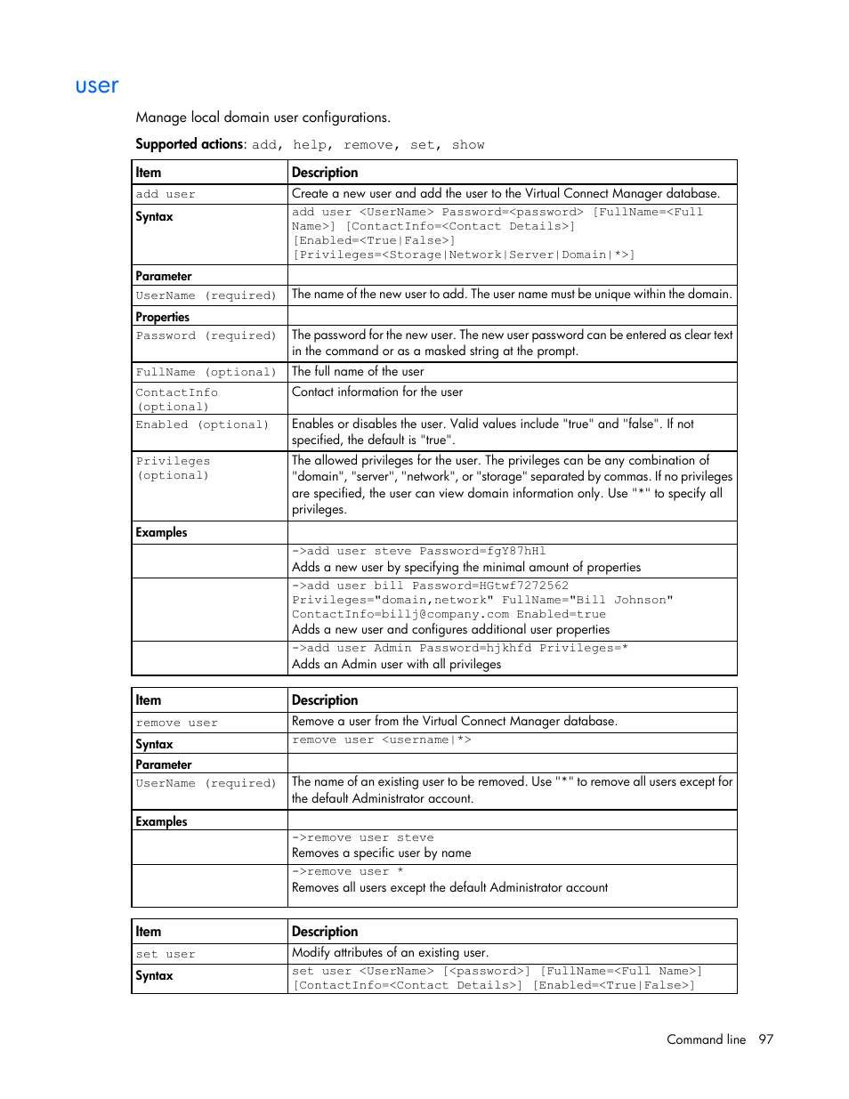 User | HP Virtual Connect 8Gb 24-port Fibre Channel Module for c-Class BladeSystem User Manual | Page 97 / 159