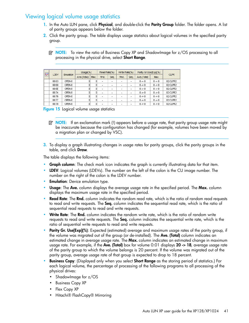 Viewing logical volume usage statistics, Figure 15 logical volume usage statistics, 15 logical volume usage statistics | HP StorageWorks XP Remote Web Console Software User Manual | Page 41 / 56