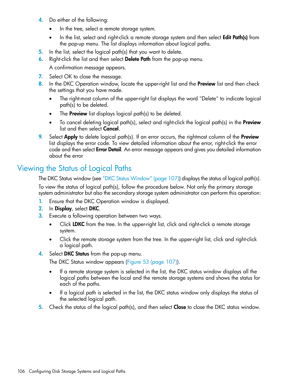 Viewing the status of logical paths | HP StorageWorks XP Remote Web Console Software User Manual | Page 106 / 203