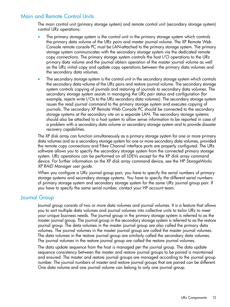 Main and remote control units, Journal group, Main and remote control units journal group | HP StorageWorks XP Remote Web Console Software User Manual | Page 13 / 203