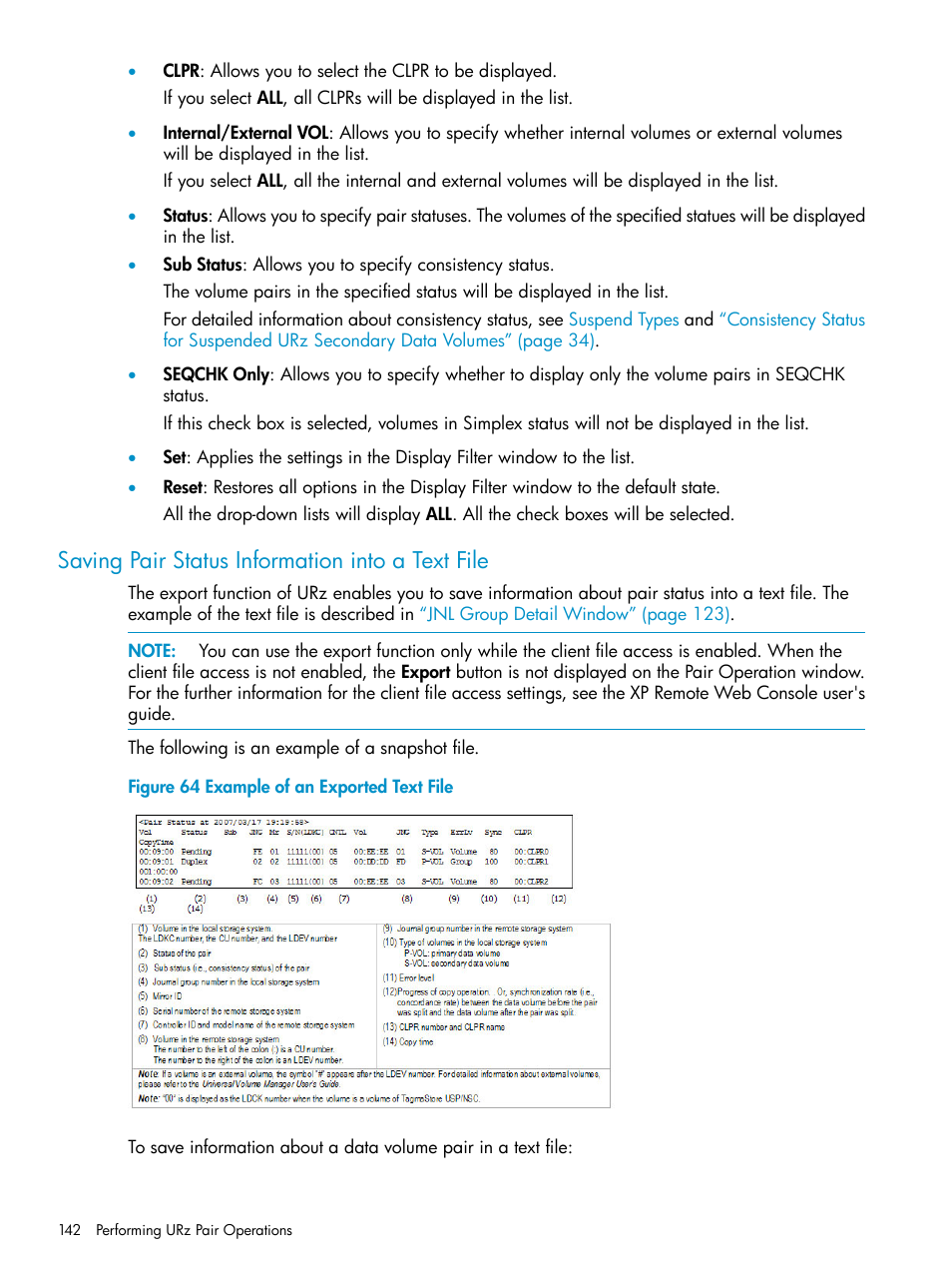 Saving pair status information into a text file | HP StorageWorks XP Remote Web Console Software User Manual | Page 142 / 203