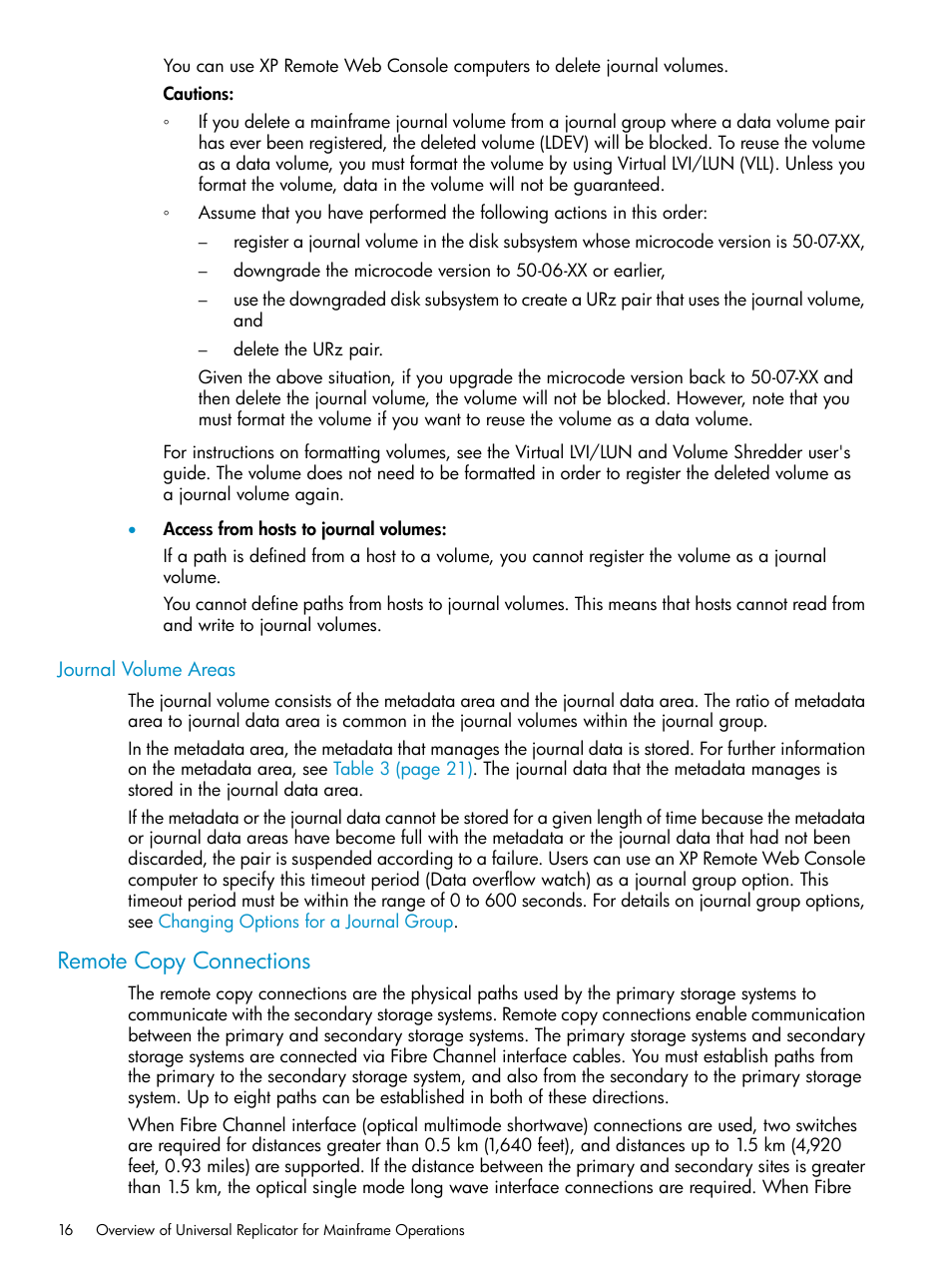 Journal volume areas, Remote copy connections | HP StorageWorks XP Remote Web Console Software User Manual | Page 16 / 203