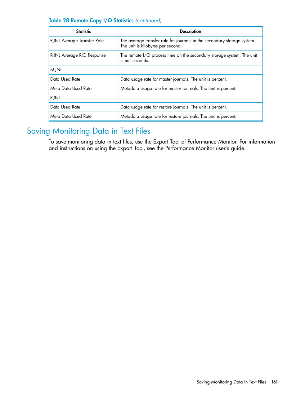 Saving monitoring data in text files | HP StorageWorks XP Remote Web Console Software User Manual | Page 161 / 203