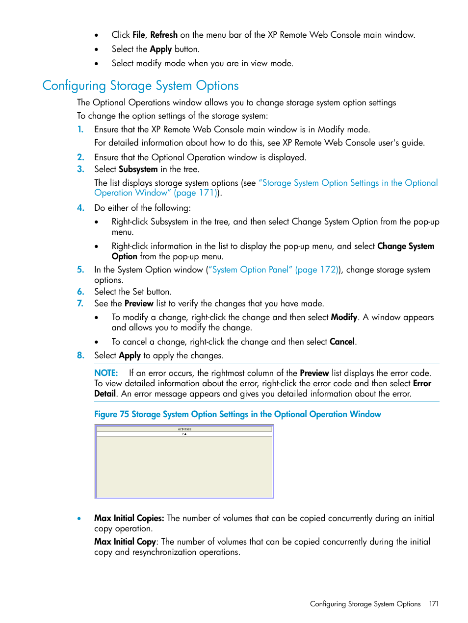 Configuring storage system options | HP StorageWorks XP Remote Web Console Software User Manual | Page 171 / 203