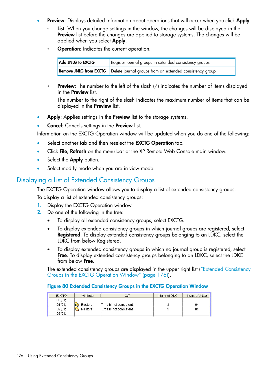 Displaying a list of extended consistency groups | HP StorageWorks XP Remote Web Console Software User Manual | Page 176 / 203