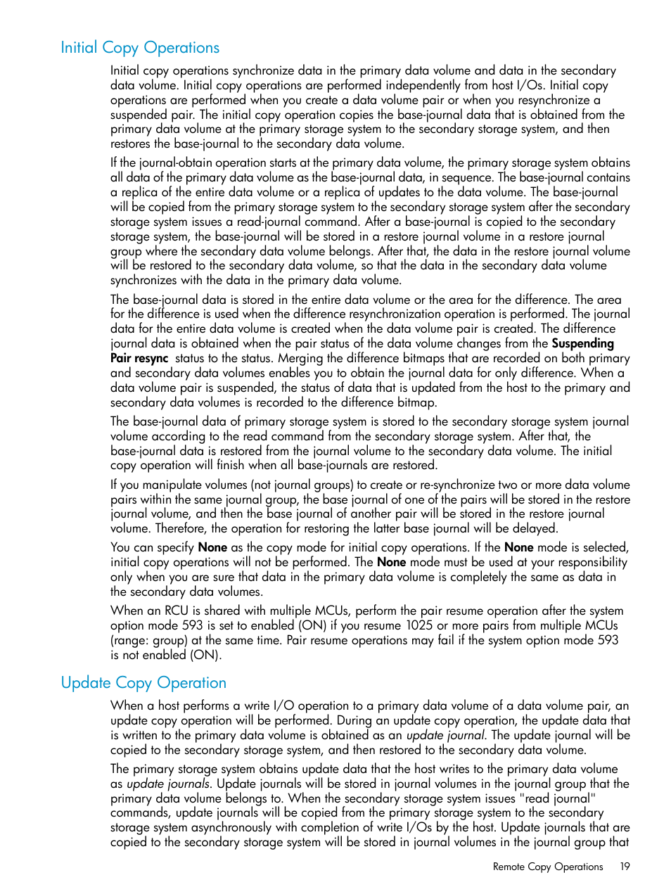 Initial copy operations, Update copy operation, Initial copy operations update copy operation | HP StorageWorks XP Remote Web Console Software User Manual | Page 19 / 203