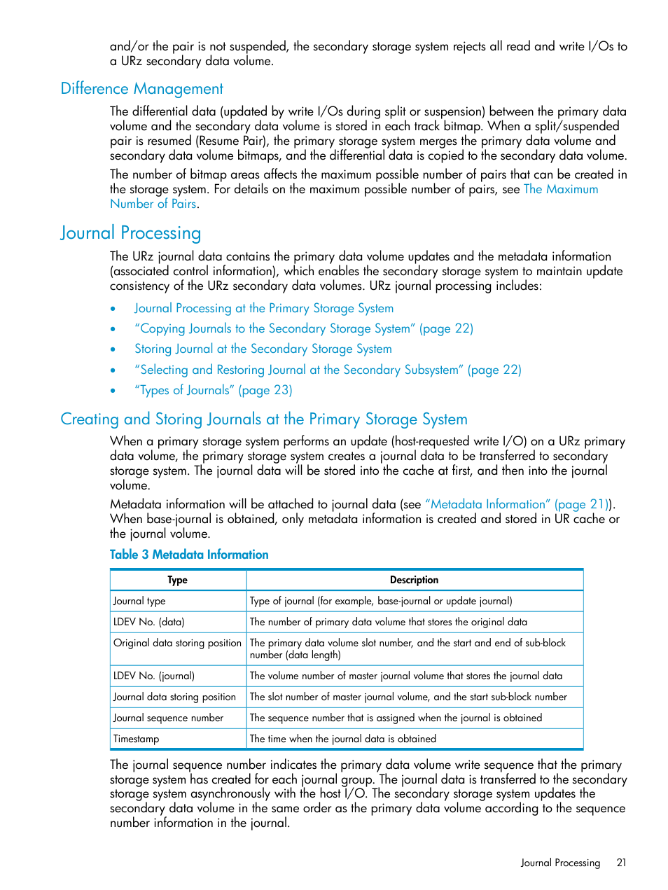 Difference management, Journal processing | HP StorageWorks XP Remote Web Console Software User Manual | Page 21 / 203