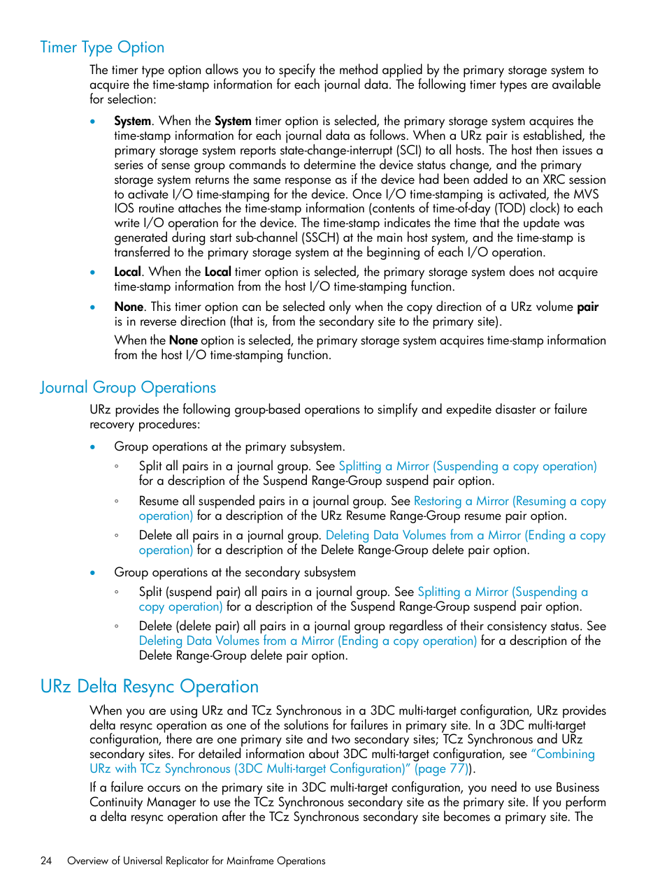 Timer type option, Journal group operations, Urz delta resync operation | Timer type option journal group operations | HP StorageWorks XP Remote Web Console Software User Manual | Page 24 / 203