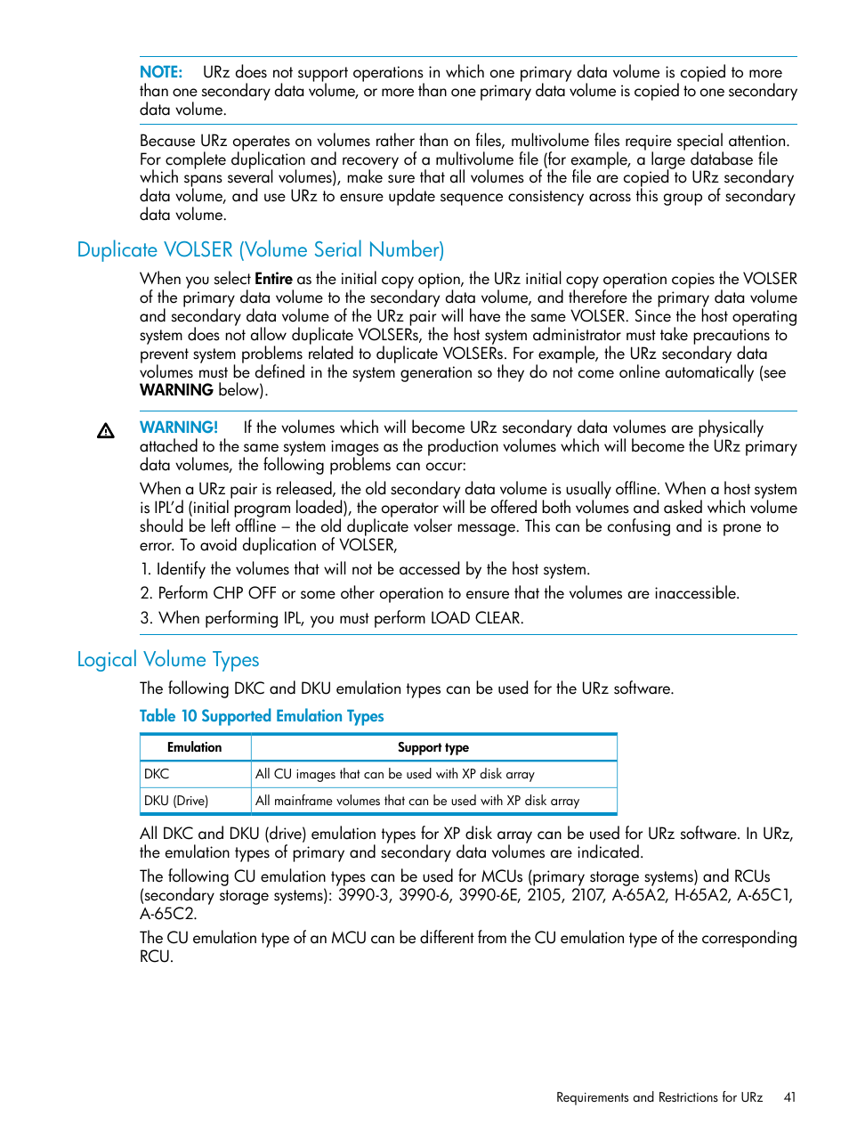 Duplicate volser (volume serial number), Logical volume types, Volume types | HP StorageWorks XP Remote Web Console Software User Manual | Page 41 / 203