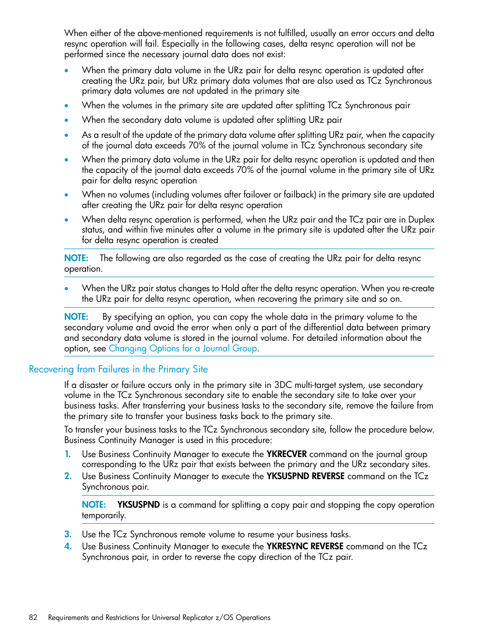 Recovering from failures in the primary site | HP StorageWorks XP Remote Web Console Software User Manual | Page 82 / 203