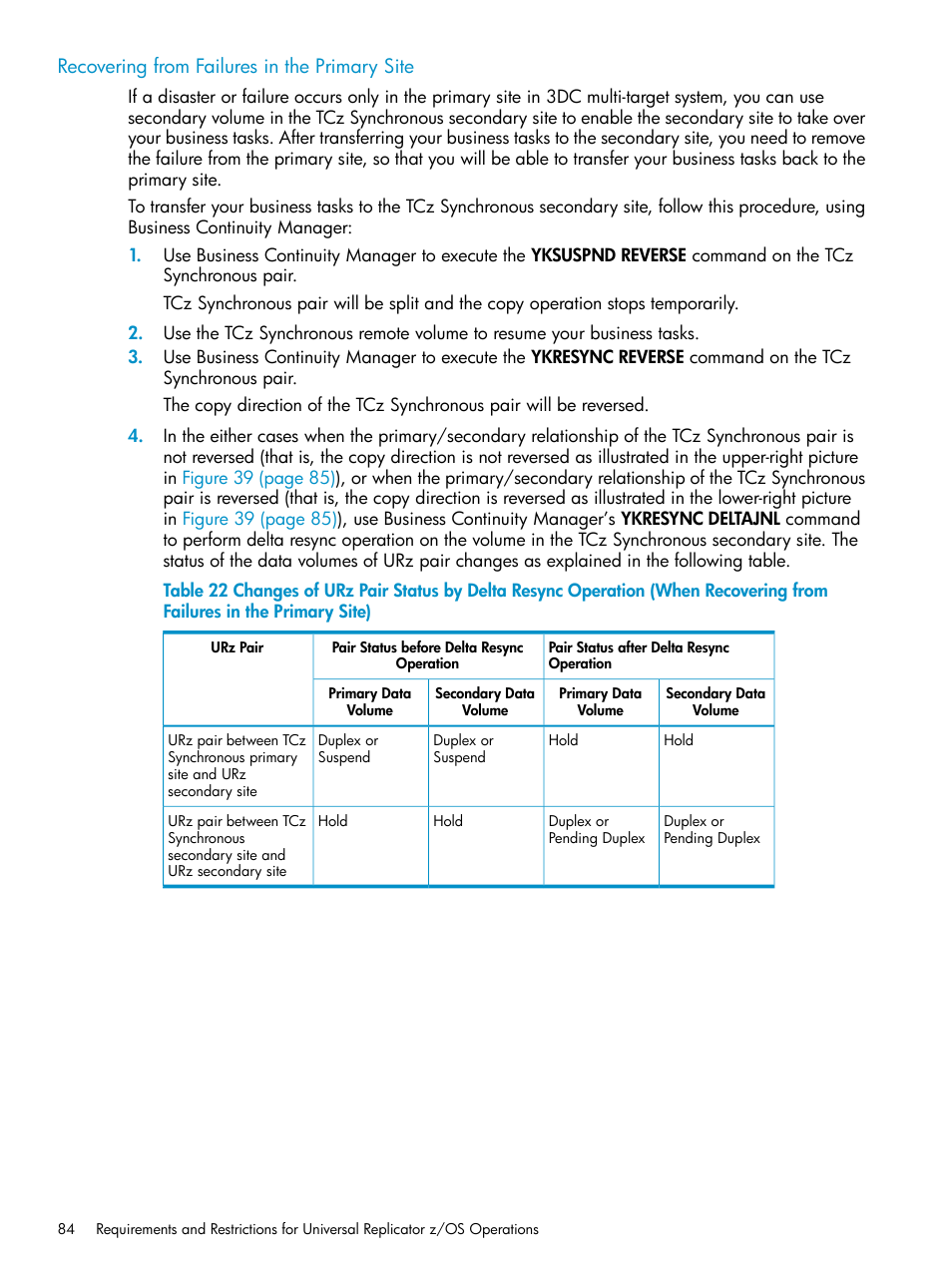 Recovering from failures in the primary site | HP StorageWorks XP Remote Web Console Software User Manual | Page 84 / 203