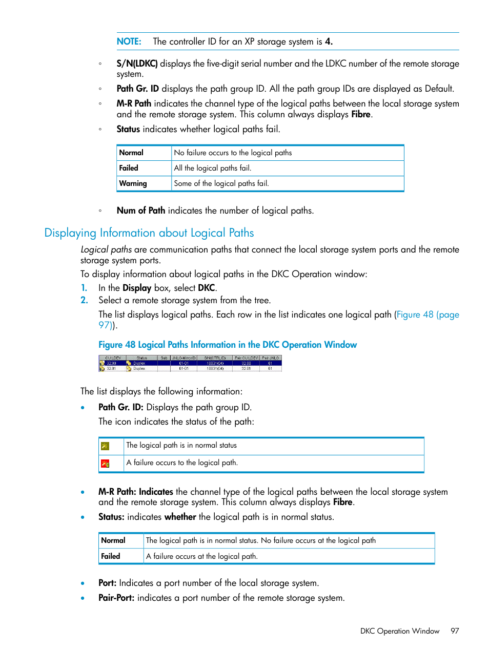 Displaying information about logical paths | HP StorageWorks XP Remote Web Console Software User Manual | Page 97 / 203