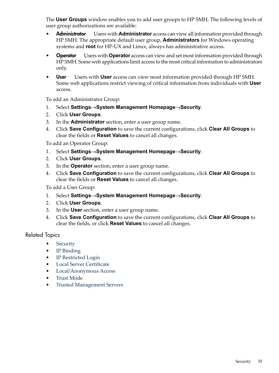 Related topics | HP System Management Homepage-Software User Manual | Page 35 / 60