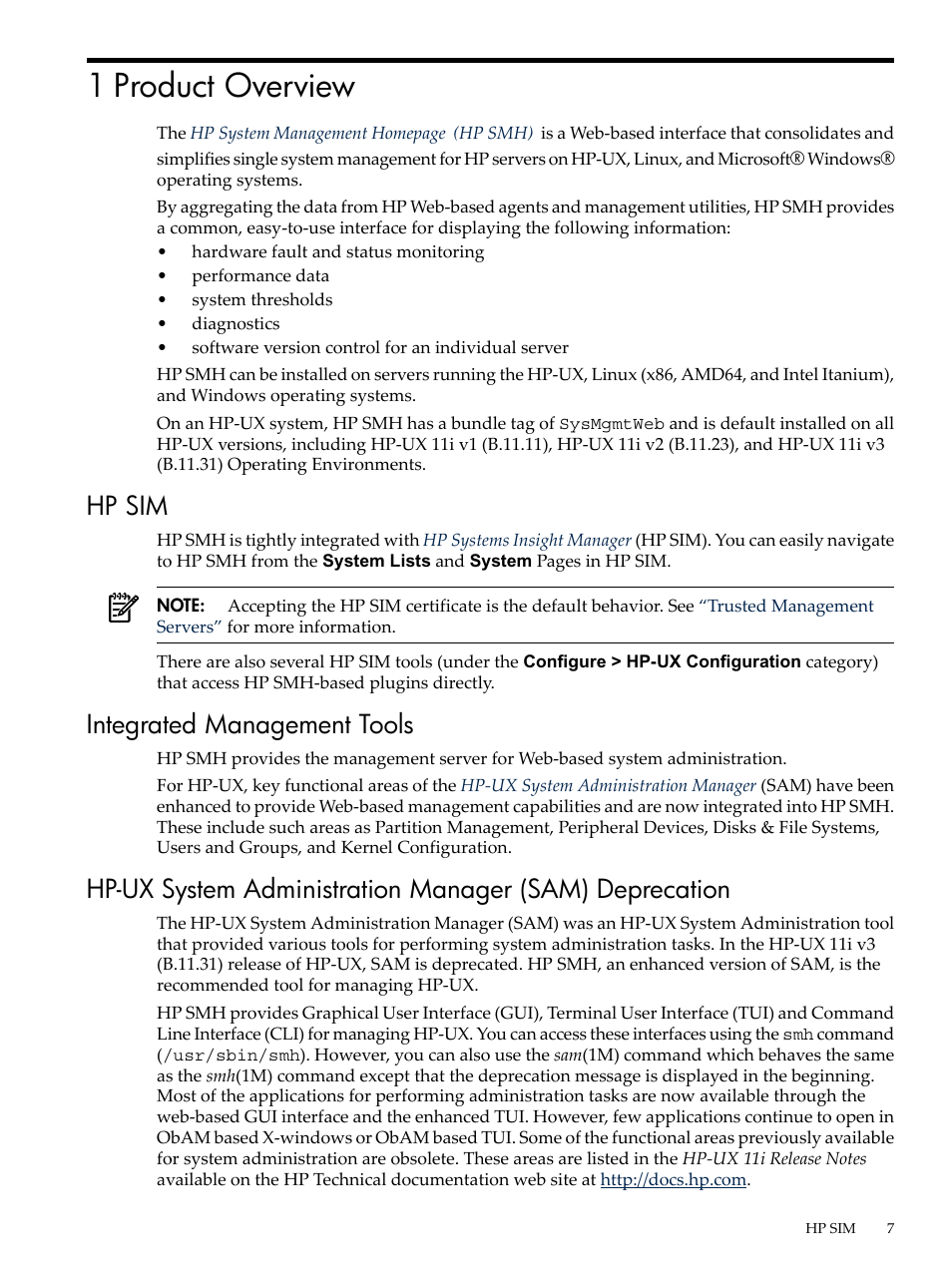 1 product overview, Hp sim, Integrated management tools | HP System Management Homepage-Software User Manual | Page 7 / 60