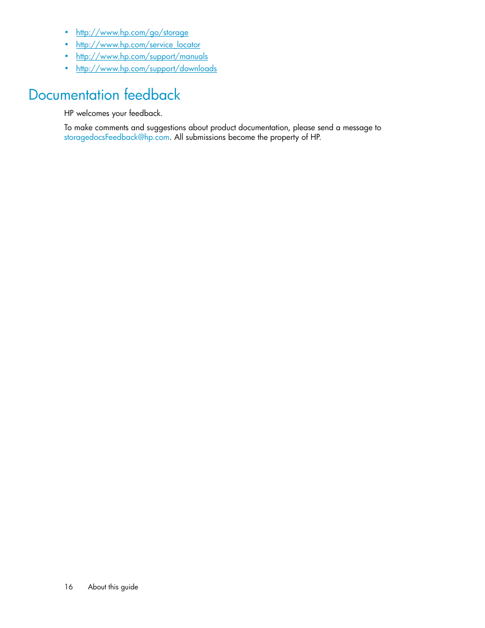 Documentation feedback | HP StorageWorks X3000 Network Storage Systems User Manual | Page 16 / 130