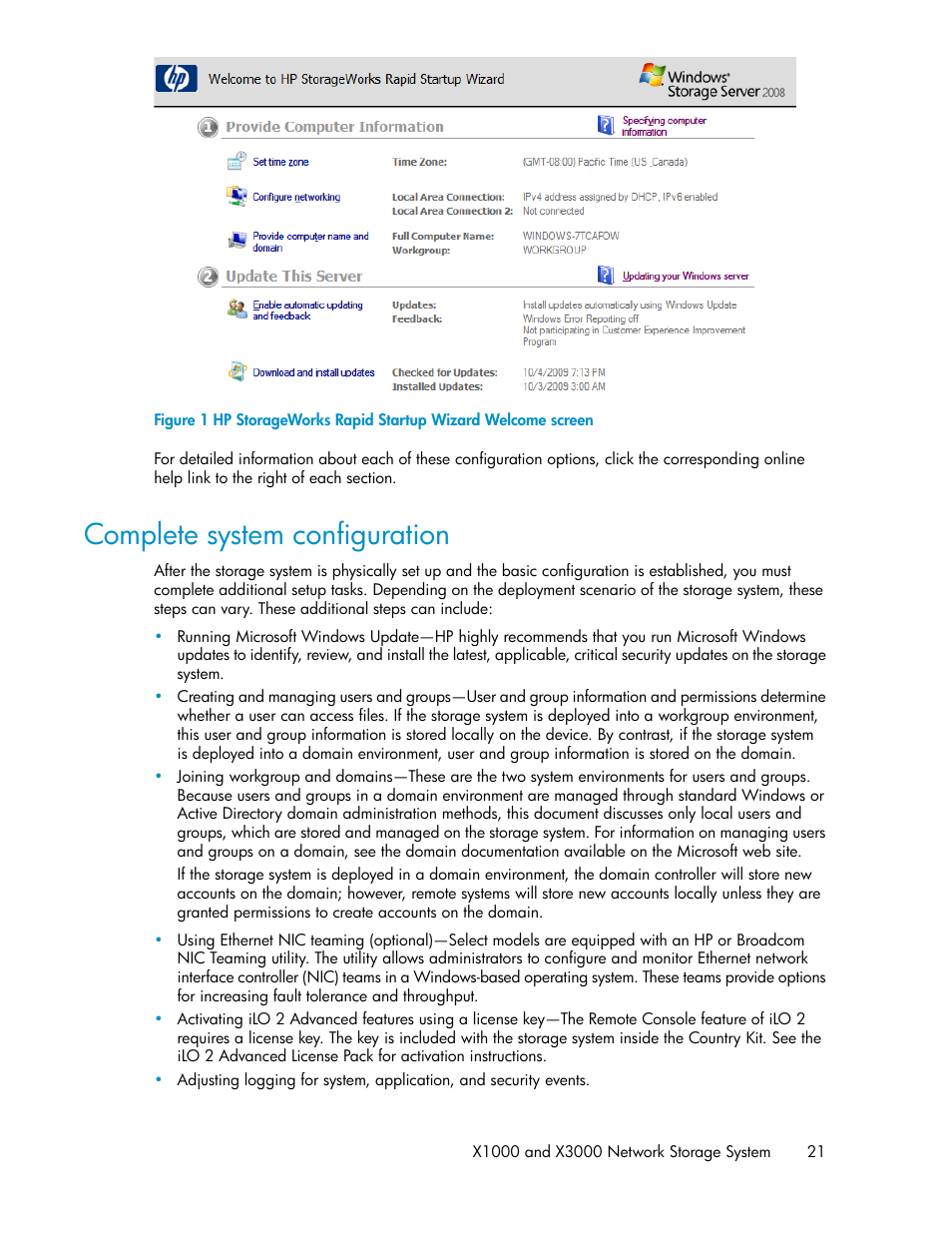 Complete system configuration | HP StorageWorks X3000 Network Storage Systems User Manual | Page 21 / 130