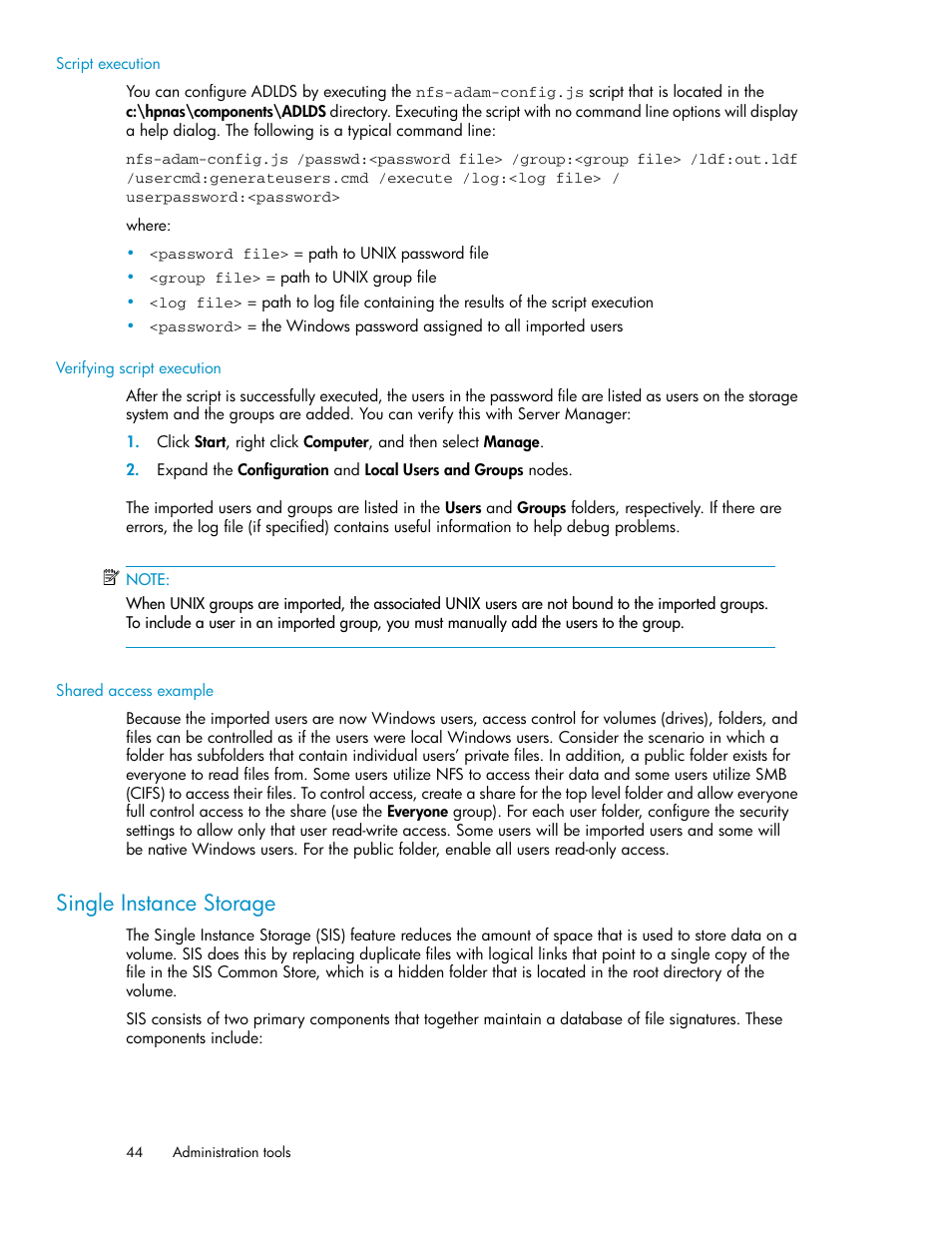 Single instance storage | HP StorageWorks X3000 Network Storage Systems User Manual | Page 44 / 130