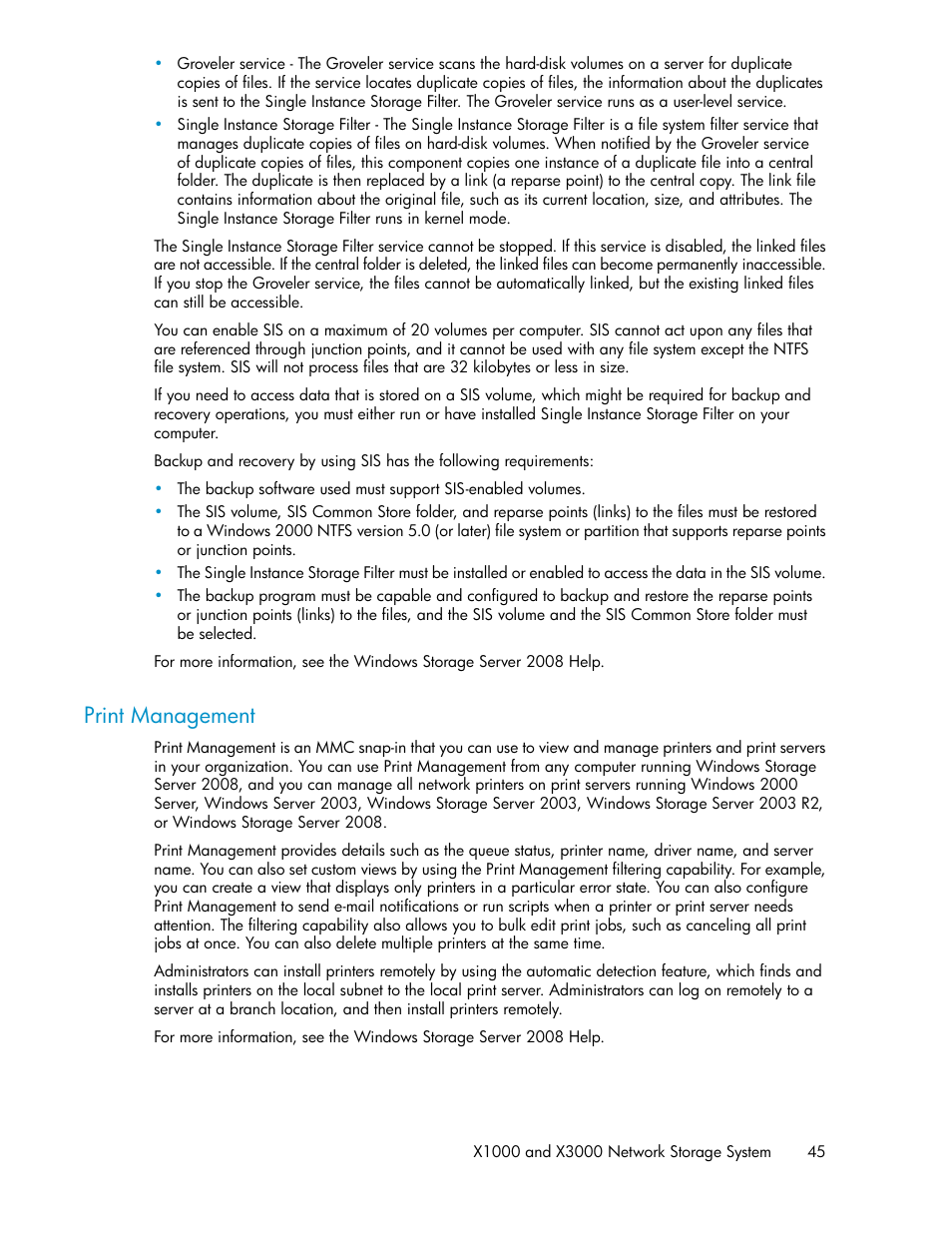 Print management | HP StorageWorks X3000 Network Storage Systems User Manual | Page 45 / 130