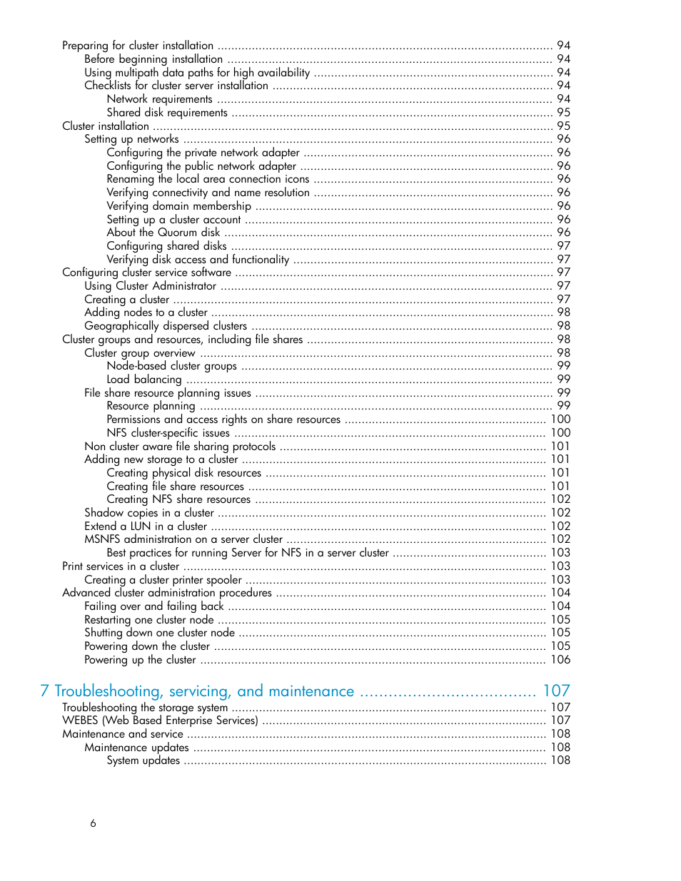 7 troubleshooting, servicing, and maintenance | HP StorageWorks X3000 Network Storage Systems User Manual | Page 6 / 130