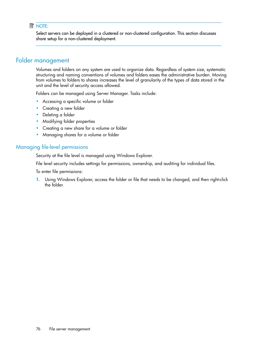 Folder management | HP StorageWorks X3000 Network Storage Systems User Manual | Page 76 / 130