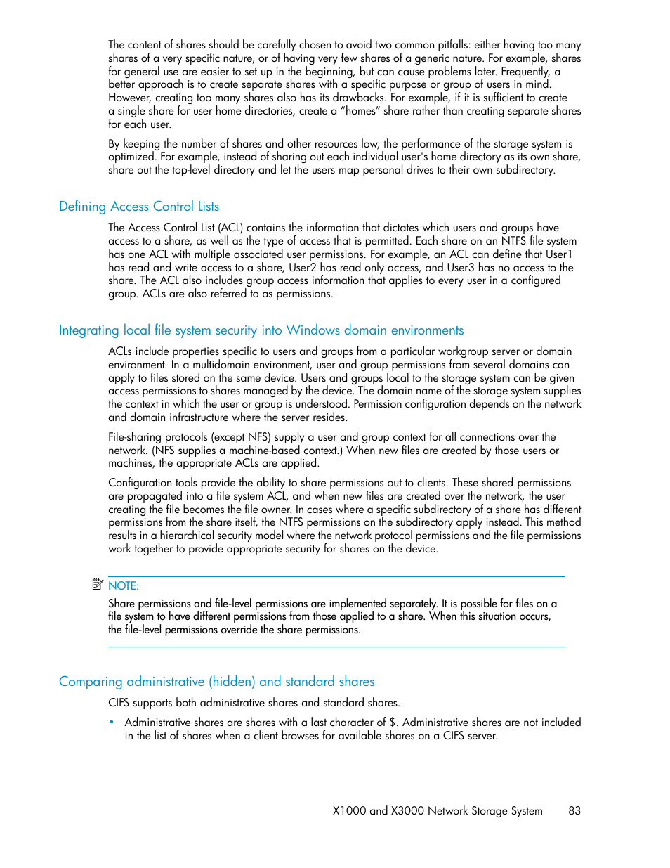 Defining access control lists | HP StorageWorks X3000 Network Storage Systems User Manual | Page 83 / 130