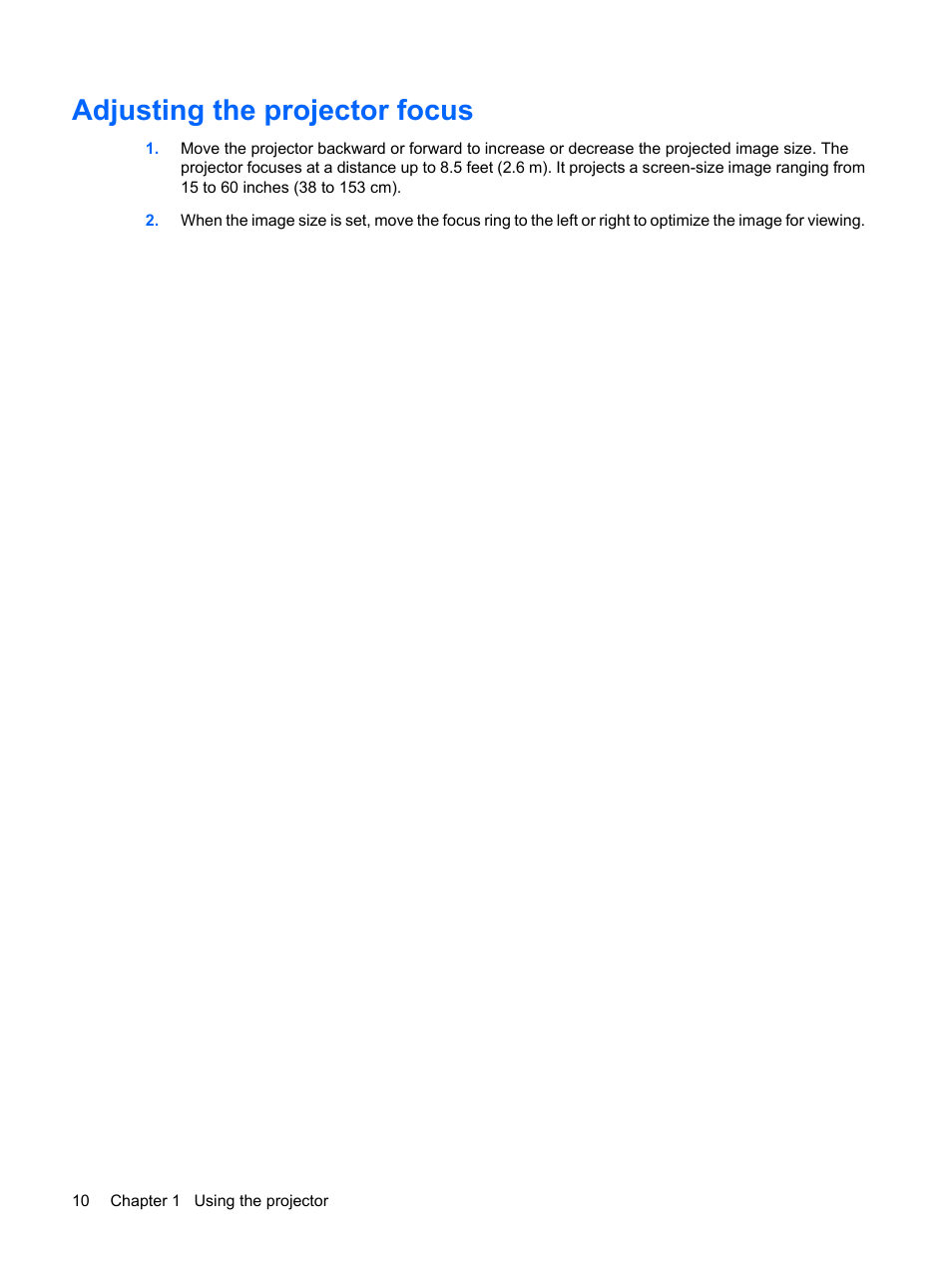 Adjusting the projector focus | HP Notebook Projection Companion User Manual | Page 14 / 23