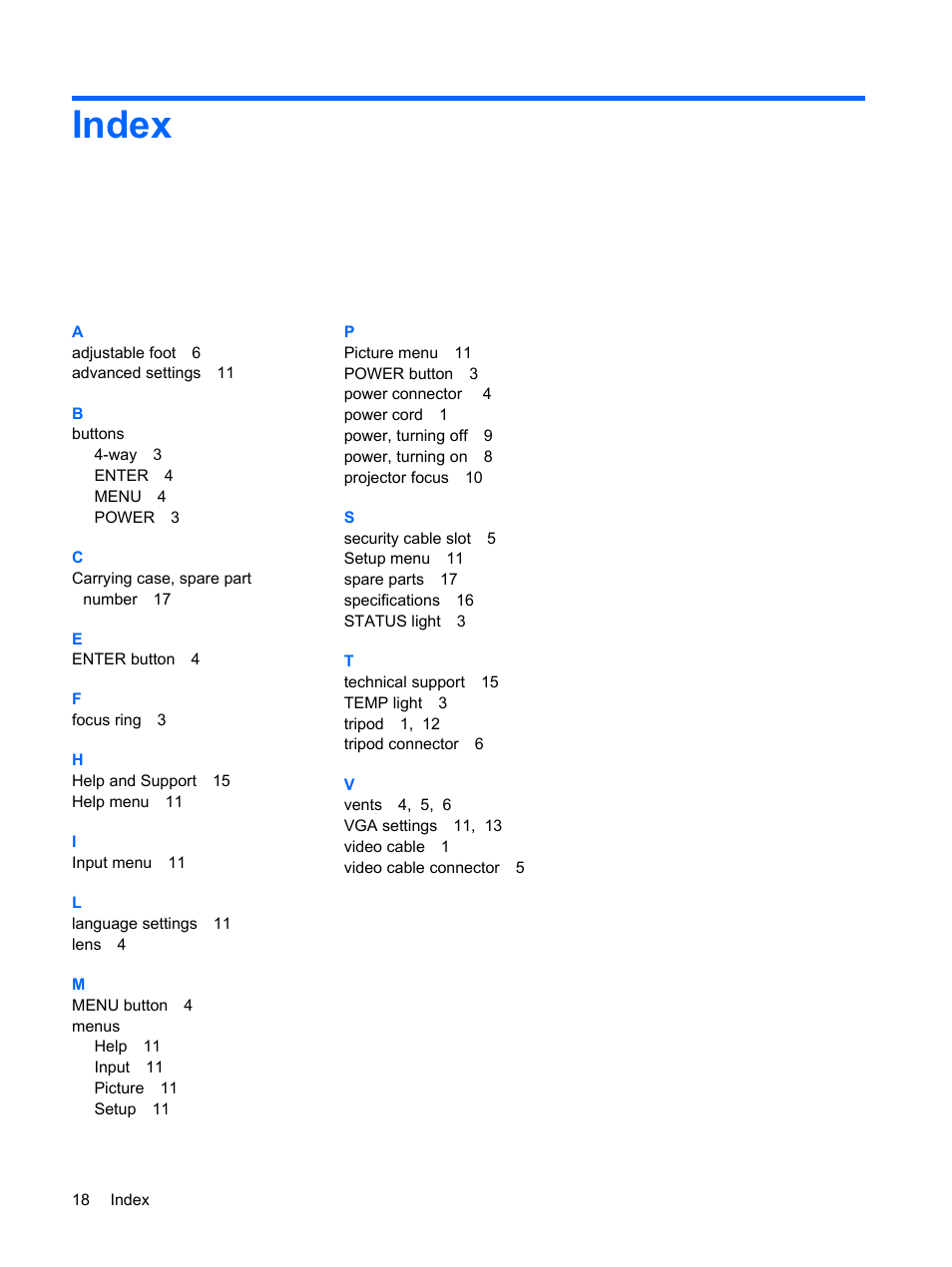 Index | HP Notebook Projection Companion User Manual | Page 22 / 23