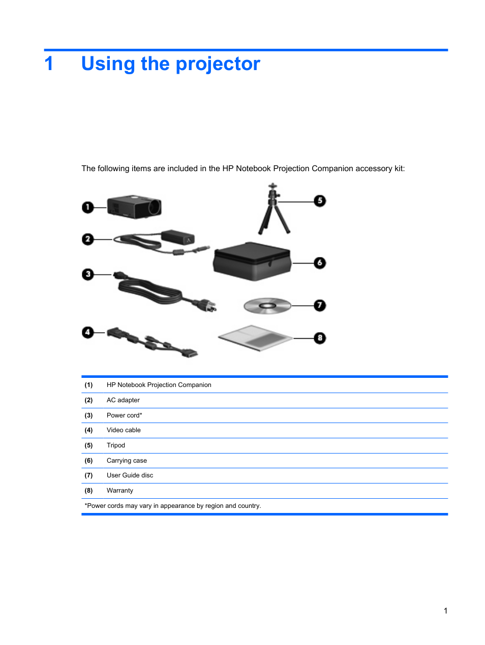 Using the projector, 1 using the projector, 1using the projector | HP Notebook Projection Companion User Manual | Page 5 / 23