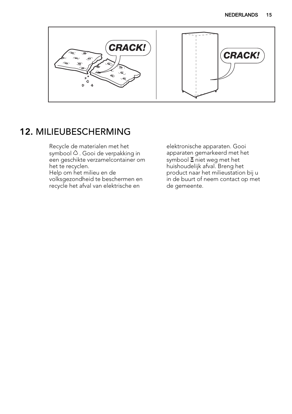 Crack, Milieubescherming | AEG AGS58200F0 User Manual | Page 15 / 72