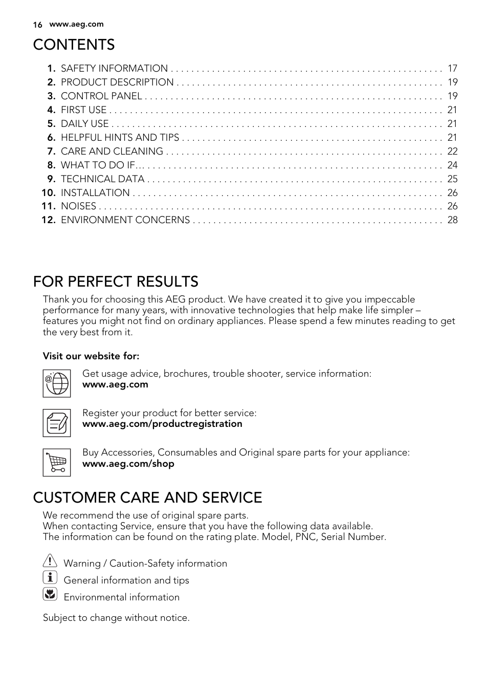 AEG AGS58200F0 User Manual | Page 16 / 72