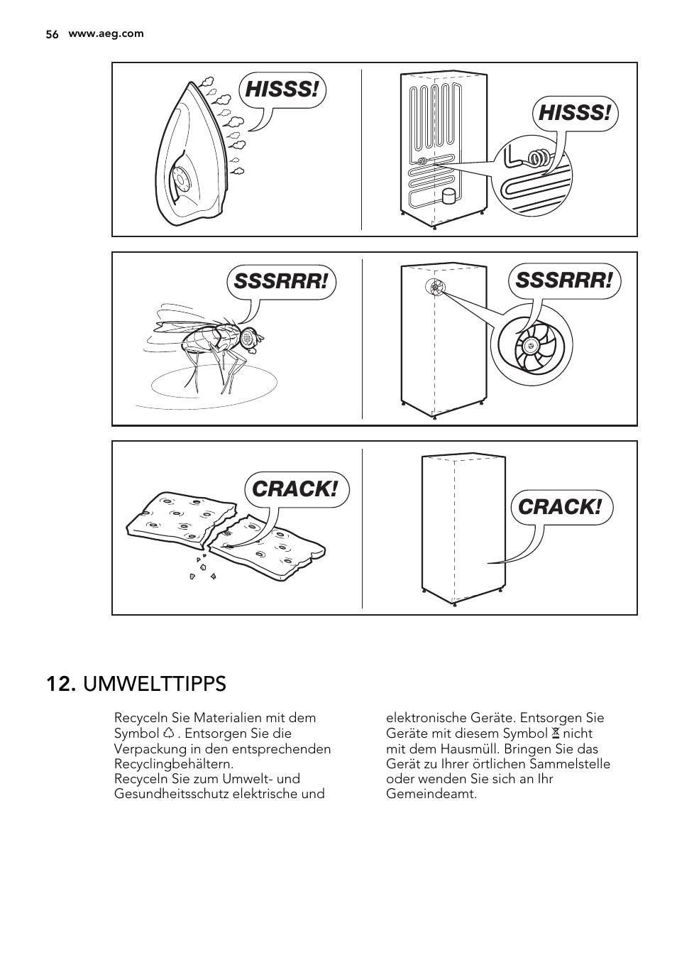 Hisss, Sssrrr, Crack | AEG AGS58200F0 User Manual | Page 56 / 72