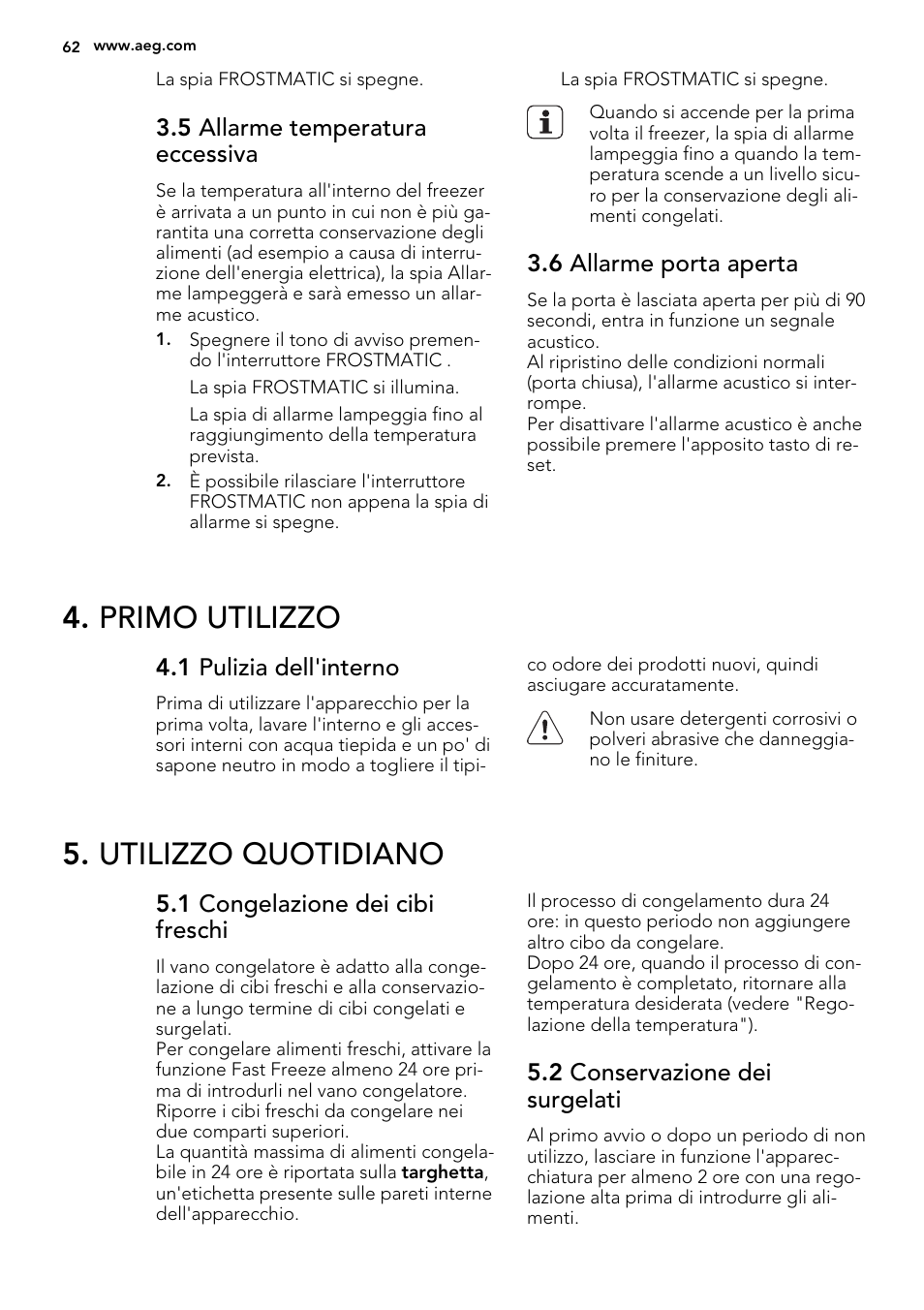 Primo utilizzo, Utilizzo quotidiano | AEG AGS58200F0 User Manual | Page 62 / 72
