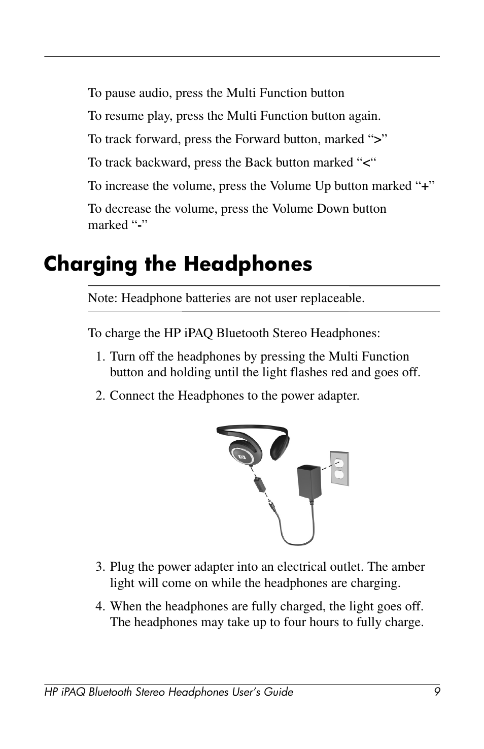 Charging the headphones | HP iPAQ hx2100 Pocket PC series User Manual | Page 9 / 16