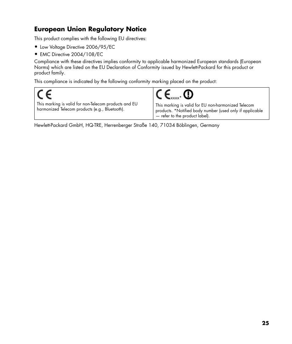 European union regulatory notice | HP v216 21.6 inch LCD Monitor User Manual | Page 25 / 30