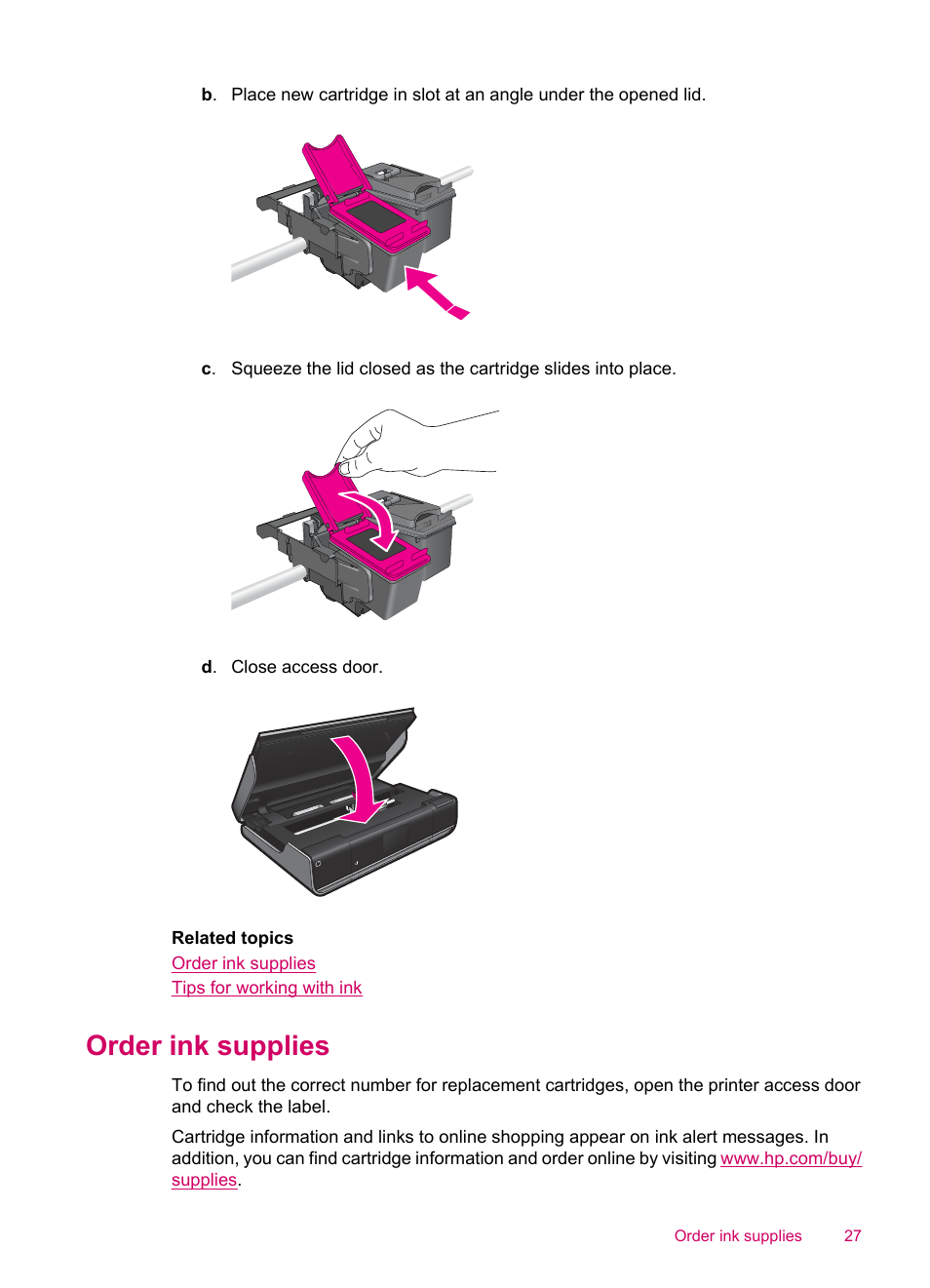 Order ink supplies | HP ENVY 100 e-All-in-One Printer - D410b User Manual | Page 29 / 64