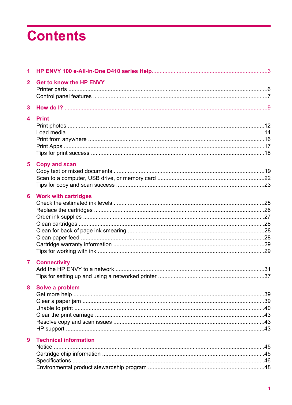 HP ENVY 100 e-All-in-One Printer - D410b User Manual | Page 3 / 64