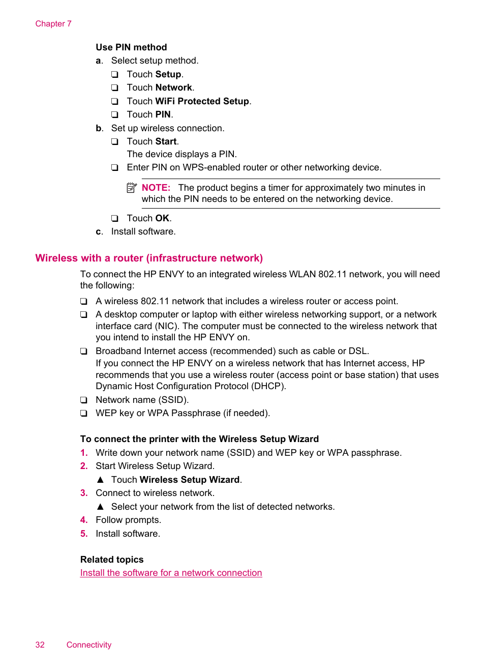 Wireless with a router (infrastructure network) | HP ENVY 100 e-All-in-One Printer - D410b User Manual | Page 34 / 64