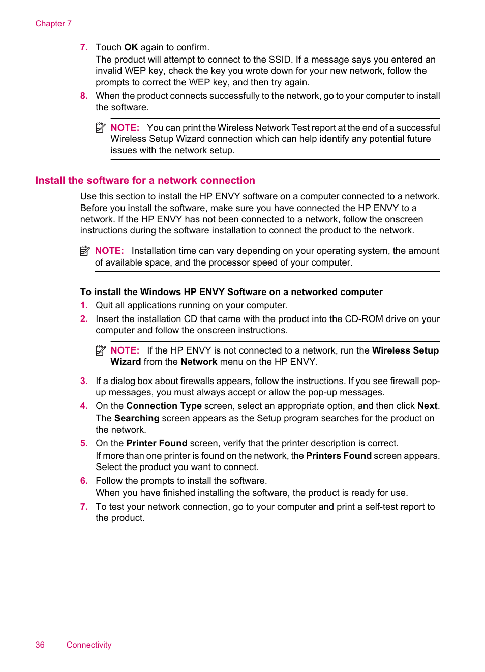 Install the software for a network connection | HP ENVY 100 e-All-in-One Printer - D410b User Manual | Page 38 / 64