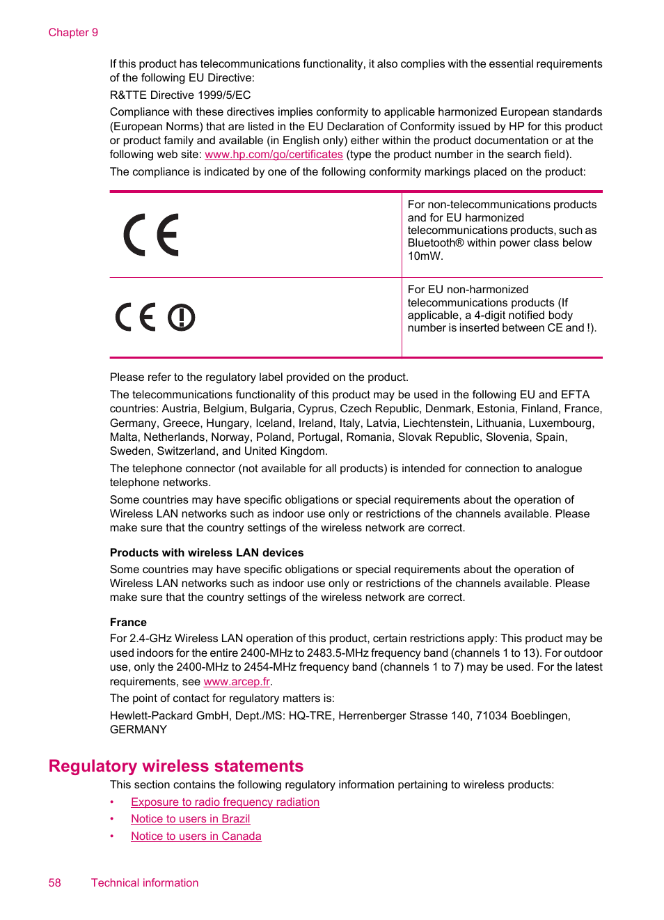 Regulatory wireless statements | HP ENVY 100 e-All-in-One Printer - D410b User Manual | Page 60 / 64