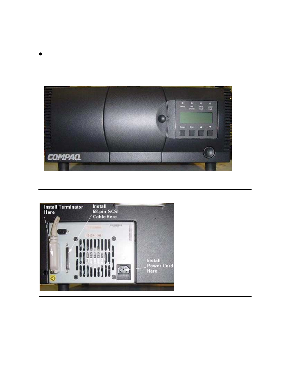 Site guidelines, Figure 2-1, Front view of the tape drive tabletop | Figure 2-2, Connector locations | HP Integrity NonStop H-Series User Manual | Page 22 / 76