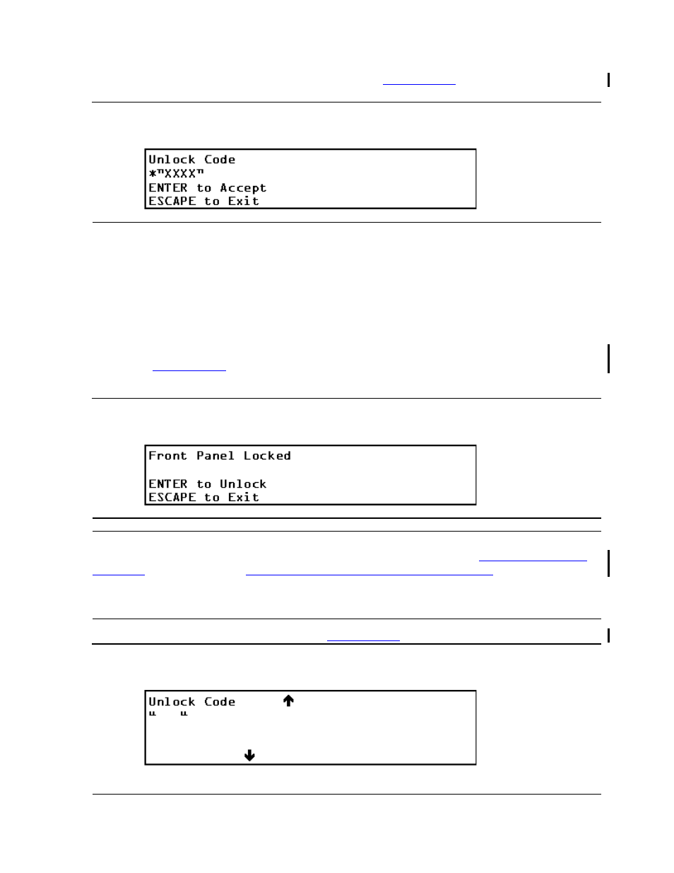 Unlocking the control panel, Figure 3-16, Code accept menu | Figure 3-17, Panel locked screen, Figure 3-18, Code entry menu | HP Integrity NonStop H-Series User Manual | Page 51 / 76