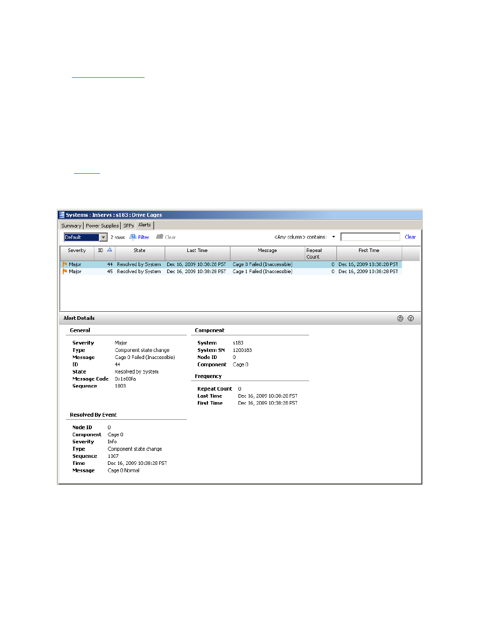 Viewing drive cage alerts | HP 3PAR Operating System Software User Manual | Page 105 / 475