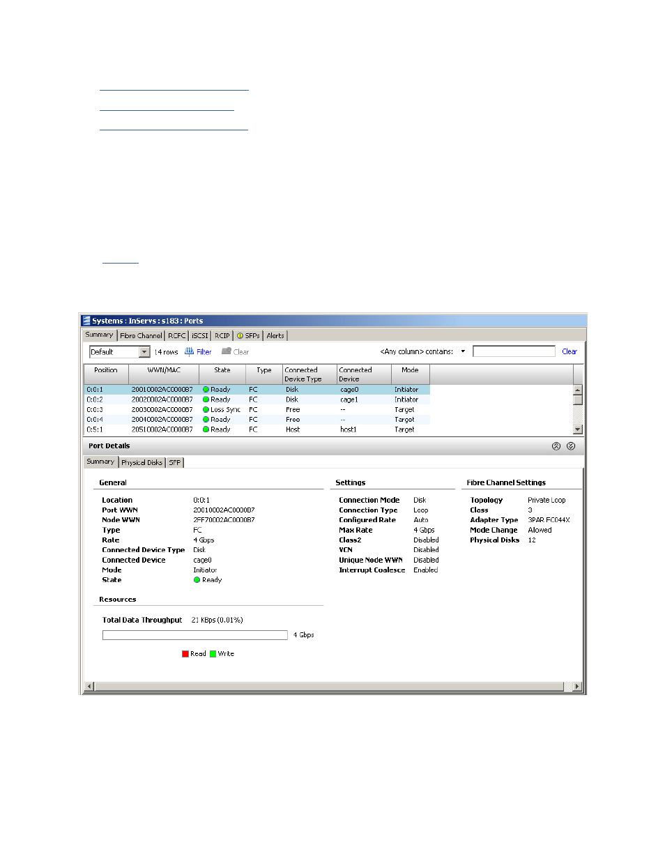 Viewing port summary information | HP 3PAR Operating System Software User Manual | Page 119 / 475