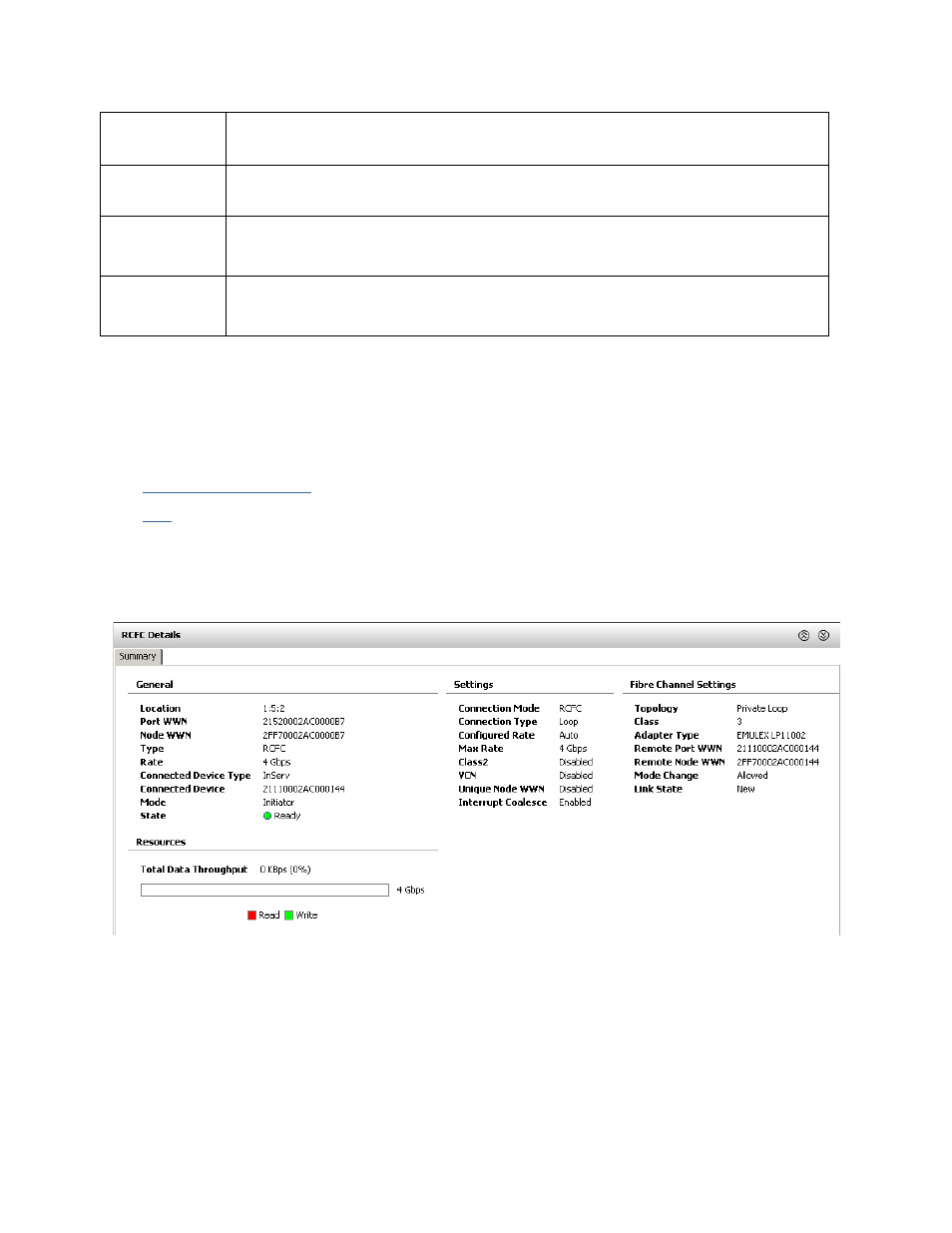 Lower pane, Rcfc port summary | HP 3PAR Operating System Software User Manual | Page 141 / 475